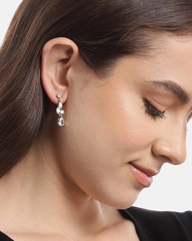 Carlton London- Premium Rhodium-Plated Cz Contemporary Drop Earrings : FJE4436