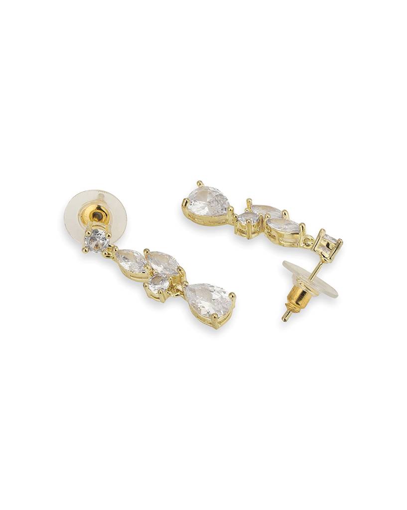 Carlton London- Premium Rhodium-Plated Cz Contemporary Drop Earrings : FJE4436