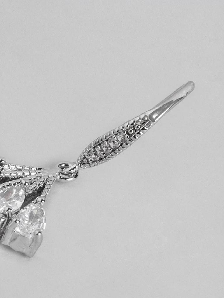 Women Rhodium-Plated Cz-Studded Drop Earrings : FJE4439