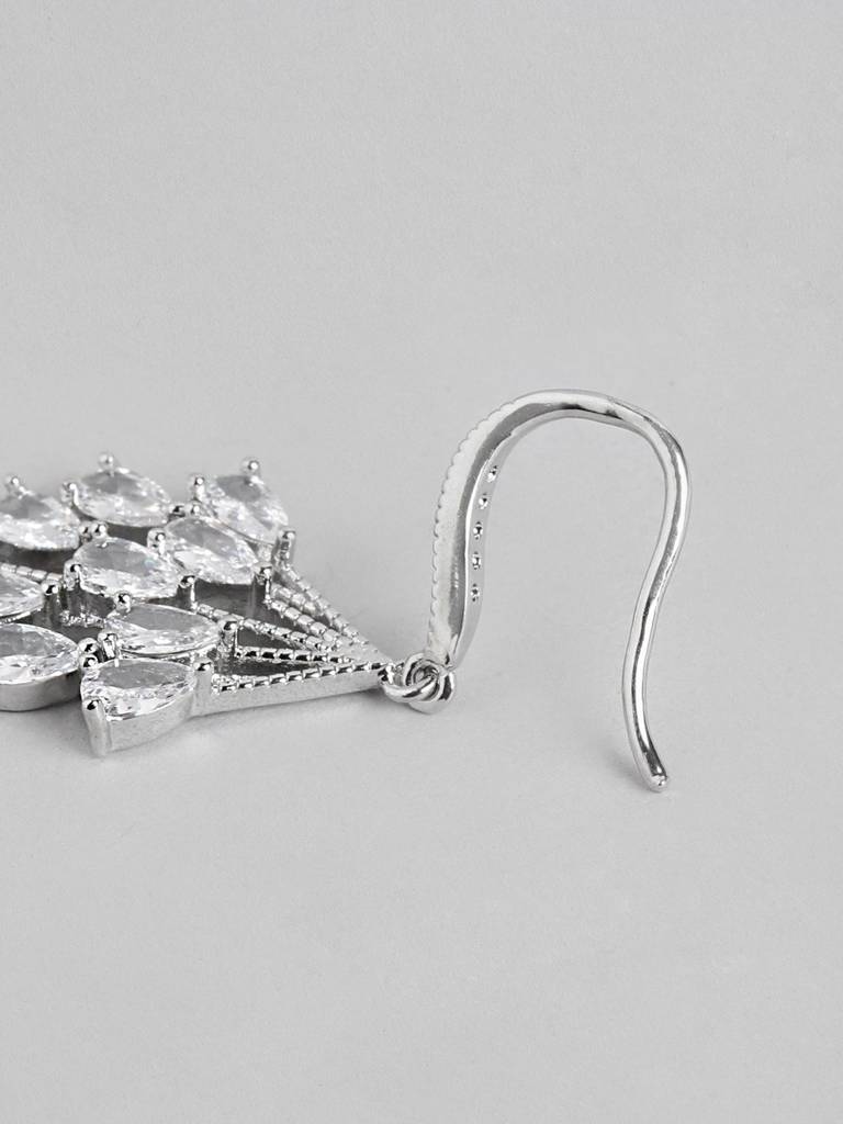 Women Rhodium-Plated Cz-Studded Drop Earrings : FJE4439