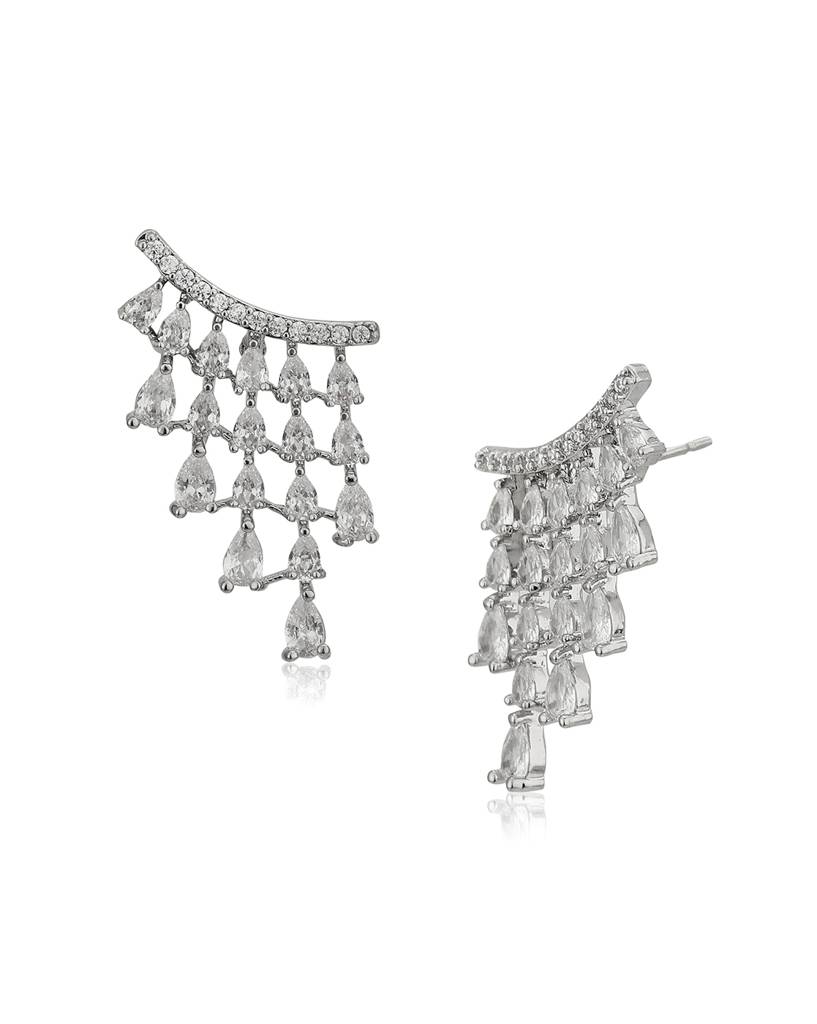 Carlton London Premium Rhodium-Plated Cz-Studded Contemporary Drop Earrings : FJE4440