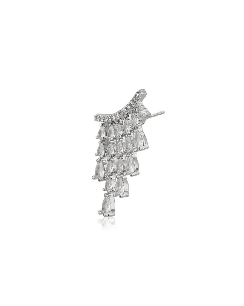 Carlton London Premium Rhodium-Plated Cz-Studded Contemporary Drop Earrings : FJE4440