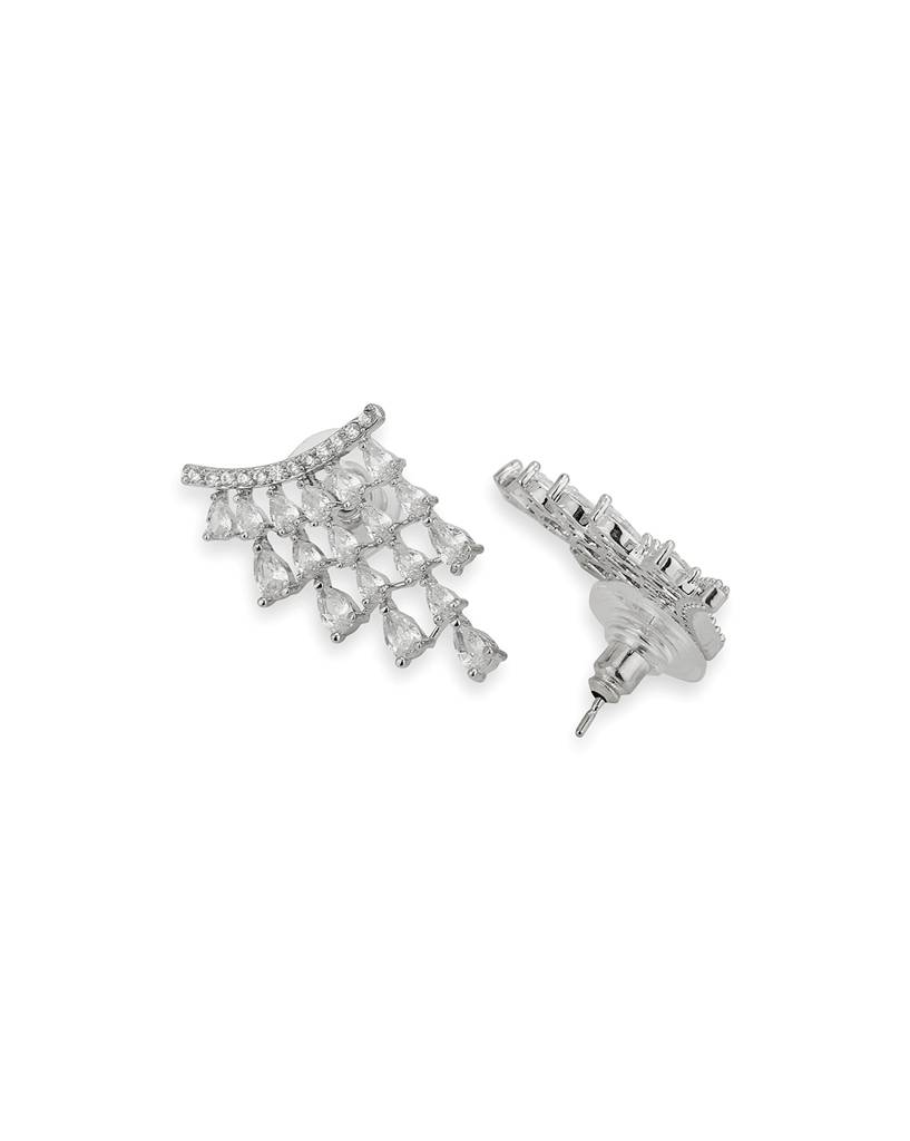 Carlton London Premium Rhodium-Plated Cz-Studded Contemporary Drop Earrings : FJE4440