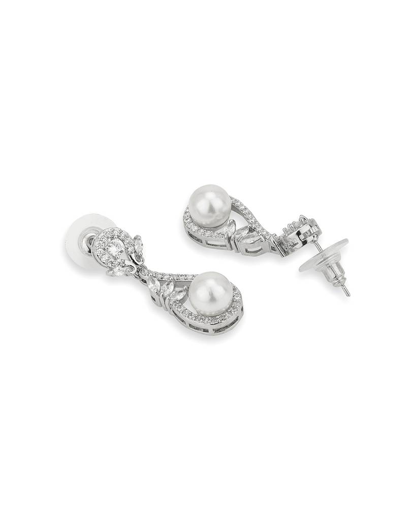 Carlton London Premium Rhodium-Plated Pearls Teardrop Shaped Drop Earrings : FJE4441