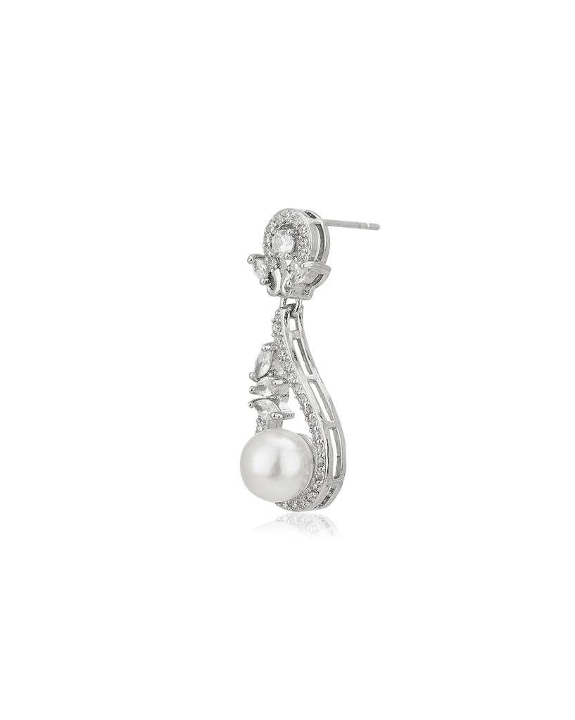 Carlton London Premium Rhodium-Plated Pearls Teardrop Shaped Drop Earrings : FJE4441