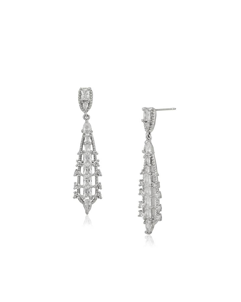 Carlton London Premium Rhodium-Plated Cz Contemporary Drop Earrings : FJE4443