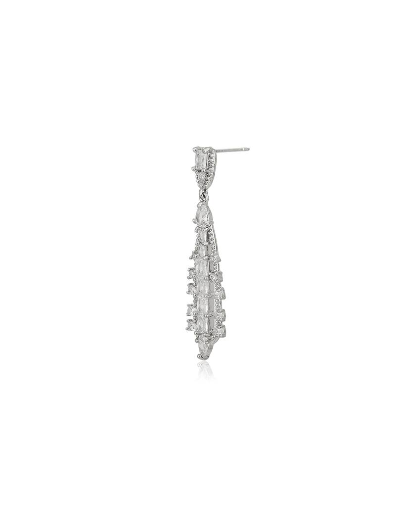 Carlton London Premium Rhodium-Plated Cz Contemporary Drop Earrings : FJE4443