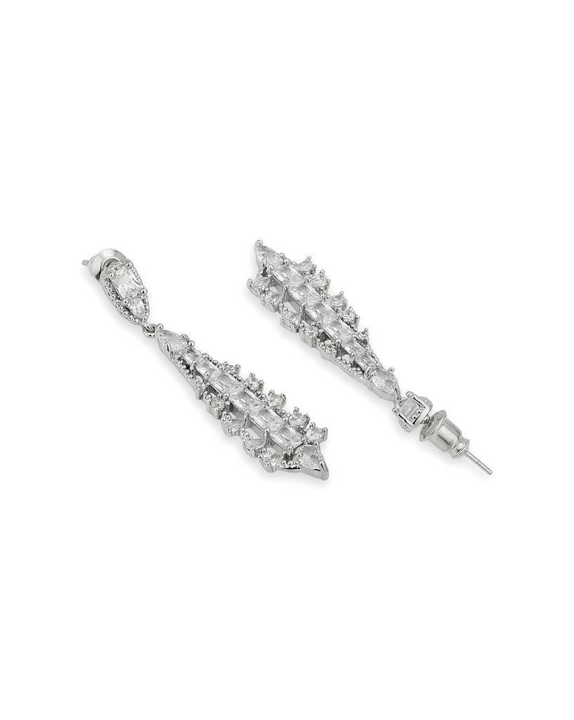 Carlton London Premium Rhodium-Plated Cz Contemporary Drop Earrings : FJE4443