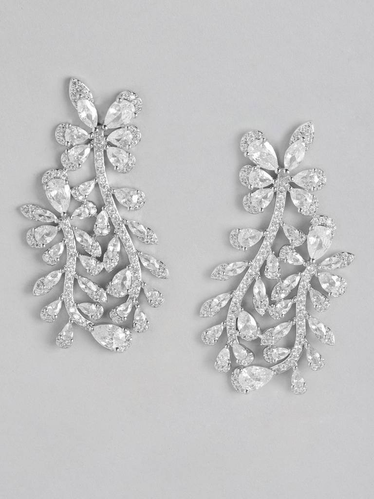 Premium Rhodium-Plated Cz Contemporary Drop Earrings : FJE4444