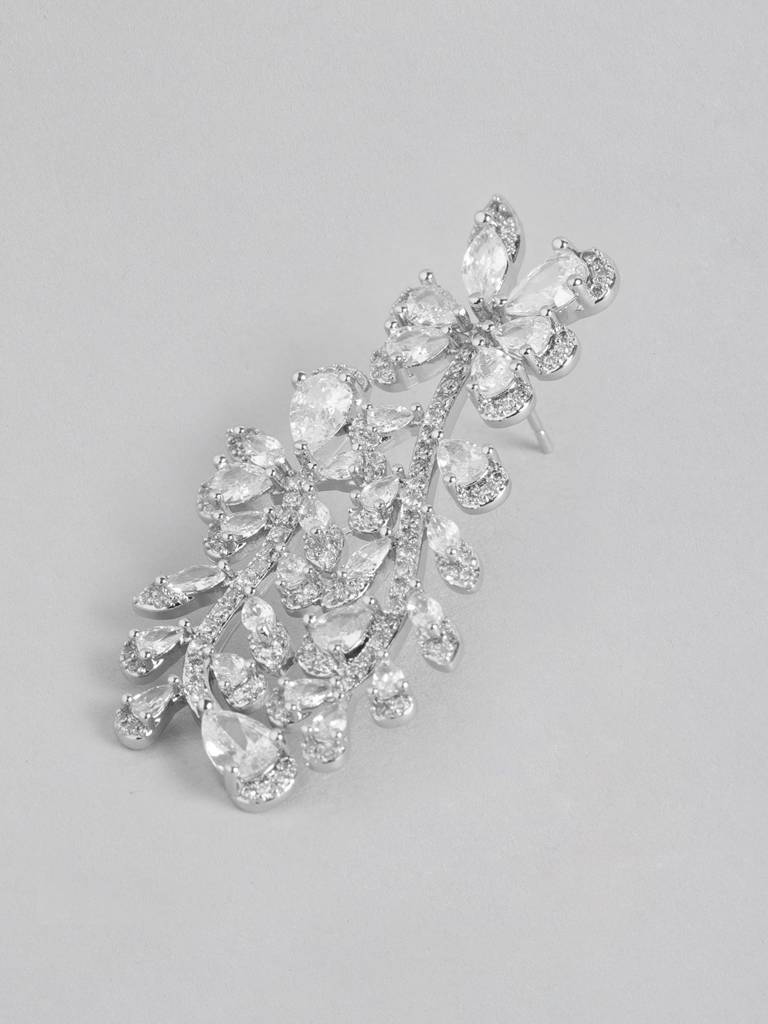 Premium Rhodium-Plated Cz Contemporary Drop Earrings : FJE4444