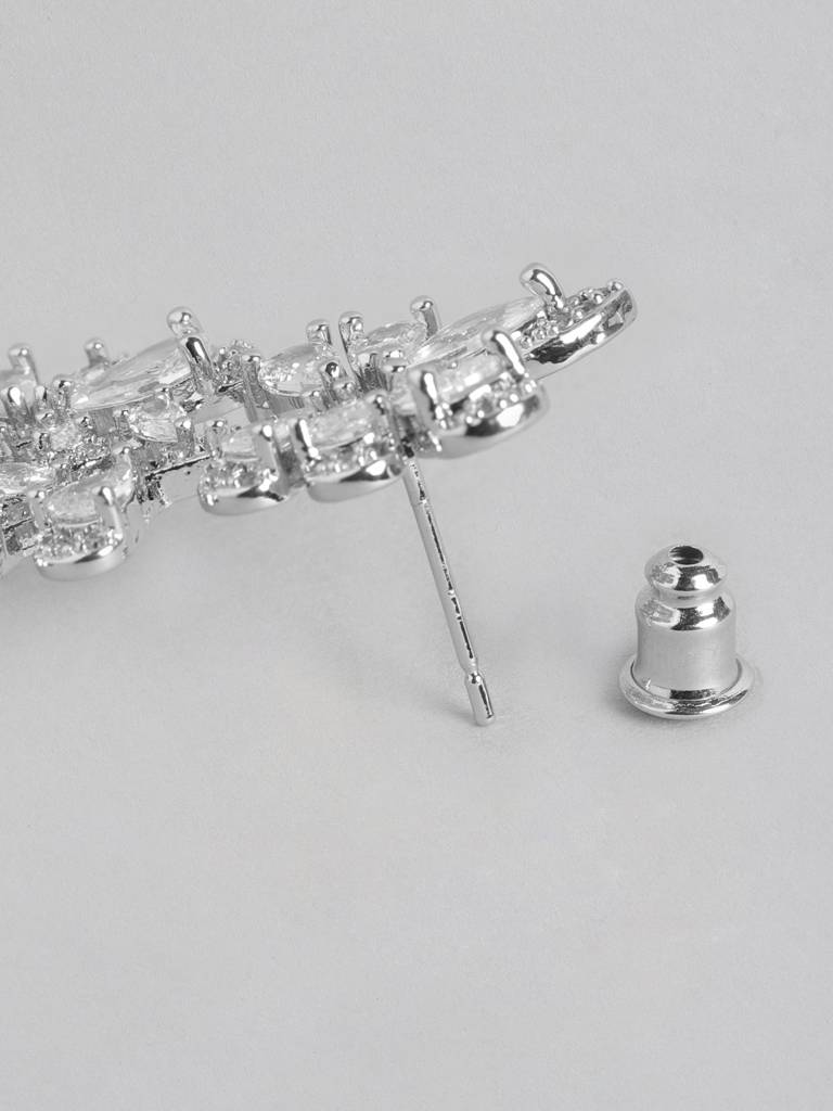Premium Rhodium-Plated Cz Contemporary Drop Earrings : FJE4444