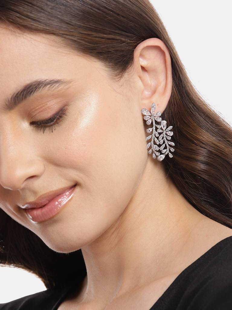 Premium Rhodium-Plated Cz Contemporary Drop Earrings : FJE4444