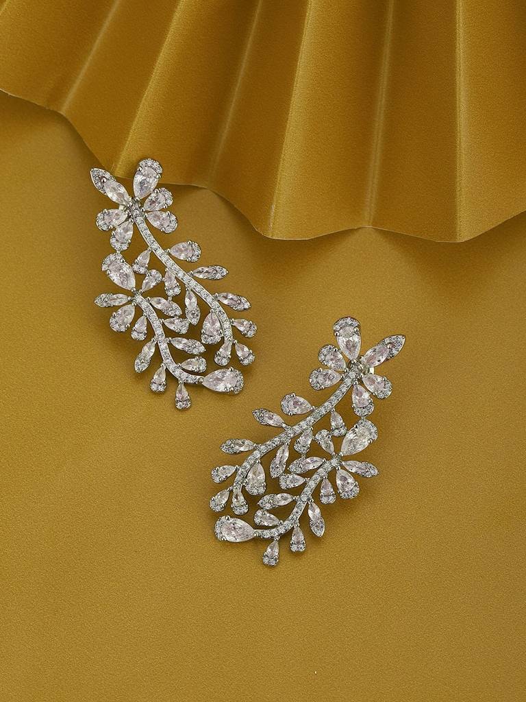 Premium Rhodium-Plated Cz Contemporary Drop Earrings : FJE4444