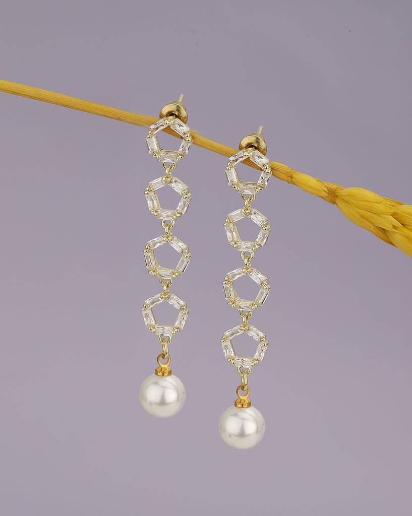 Carlton London Women Gold-Plated Pearl-Studded Drop Earrings : FJE4446