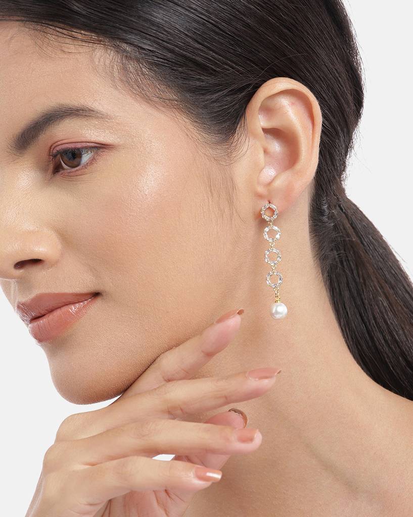 Carlton London Women Gold-Plated Pearl-Studded Drop Earrings : FJE4446