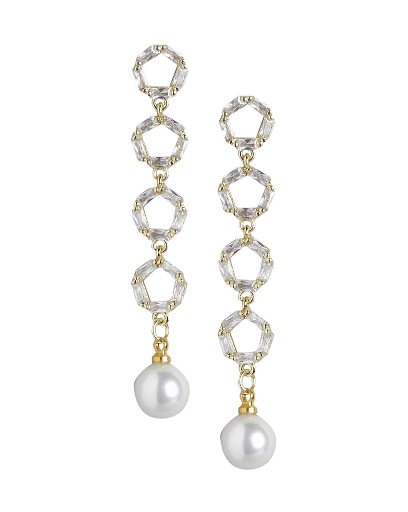Carlton London Women Gold-Plated Pearl-Studded Drop Earrings : FJE4446