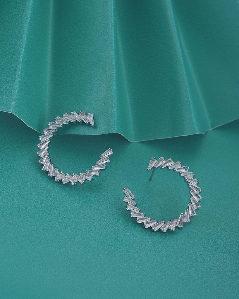 Carlton London Premium Rhodium-Plated Crystals Circular Half Hoop Earrings : FJE4449