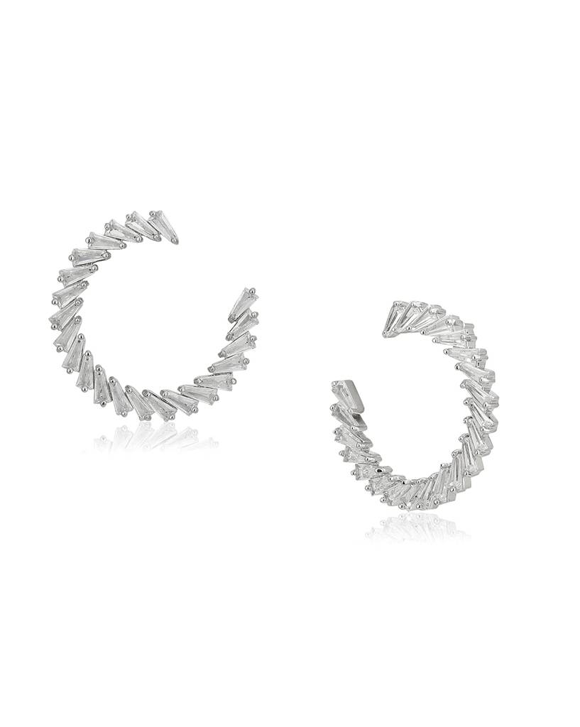 Carlton London Premium Rhodium-Plated Crystals Circular Half Hoop Earrings : FJE4449