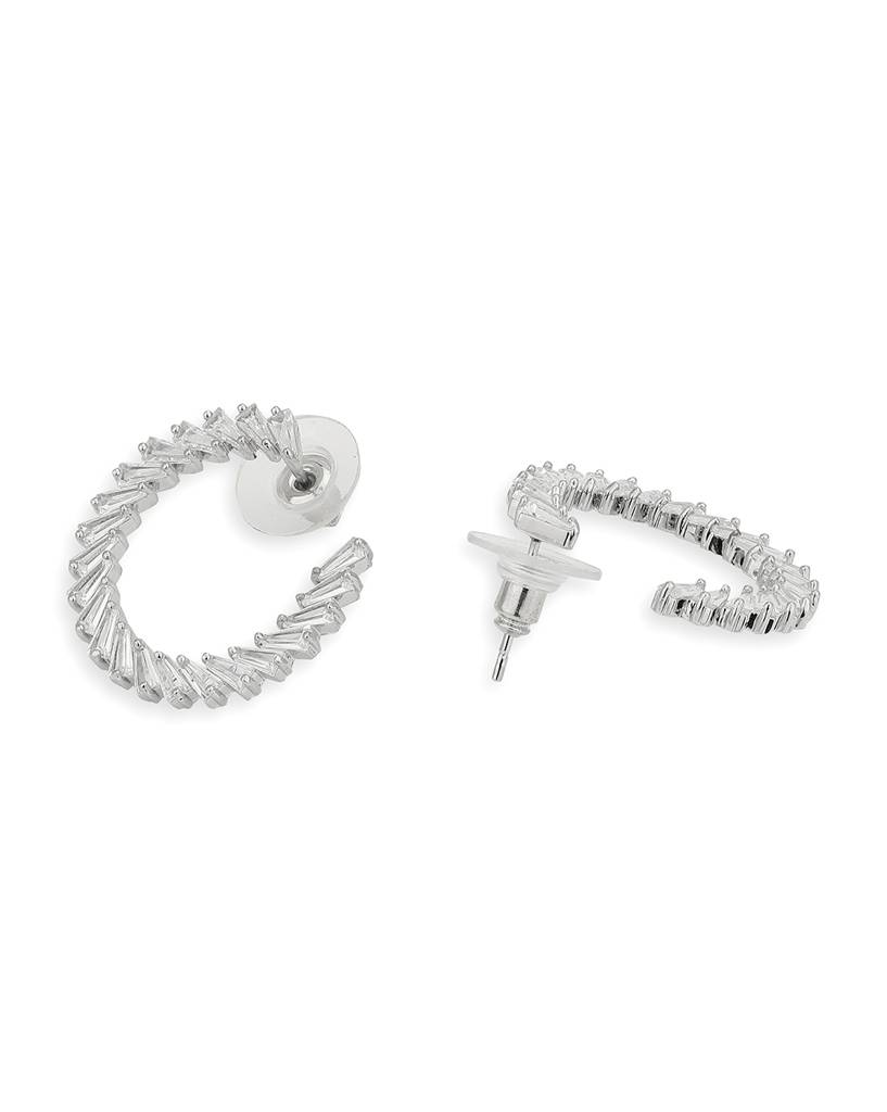 Carlton London Premium Rhodium-Plated Crystals Circular Half Hoop Earrings : FJE4449