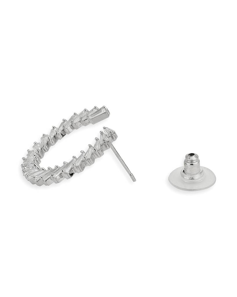 Carlton London Premium Rhodium-Plated Crystals Circular Half Hoop Earrings : FJE4449