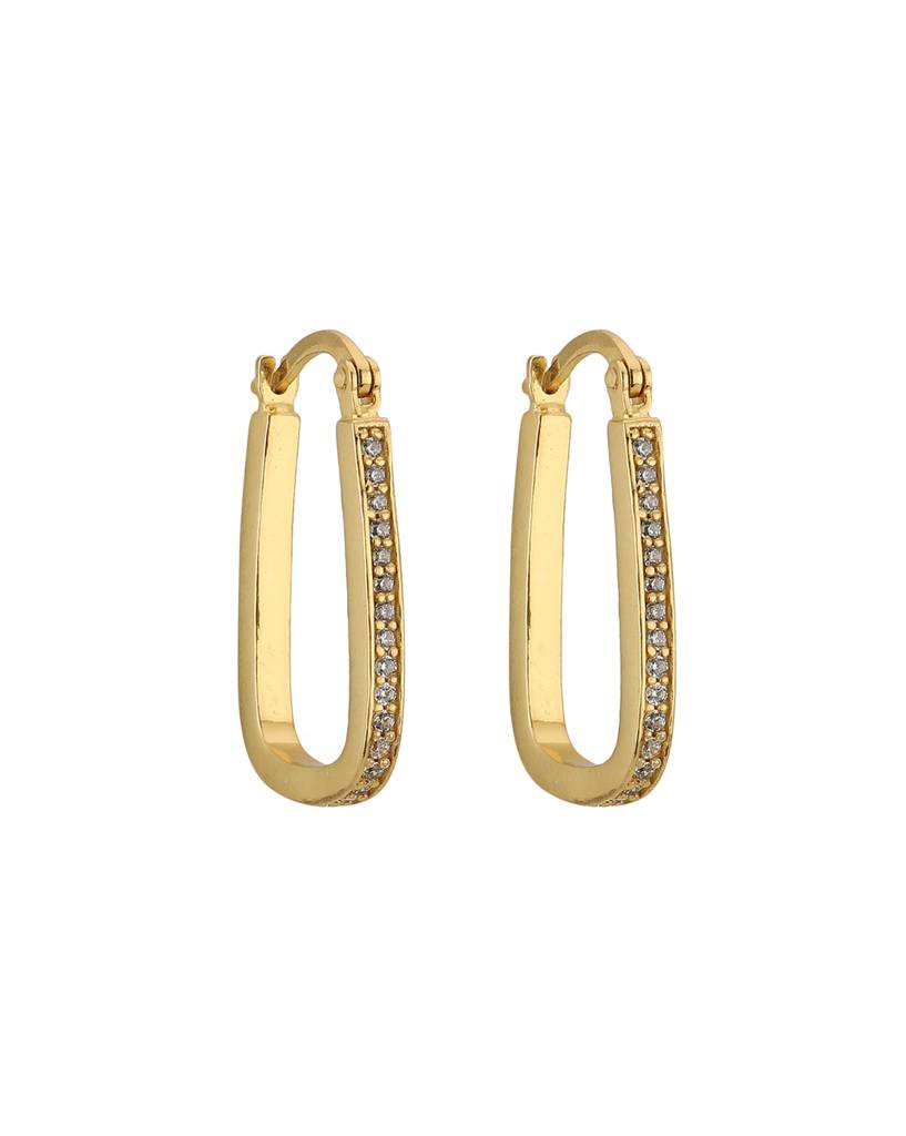 18Kt Gold-Plated Cz Studded Oval Hoop Earrings : FJE4514