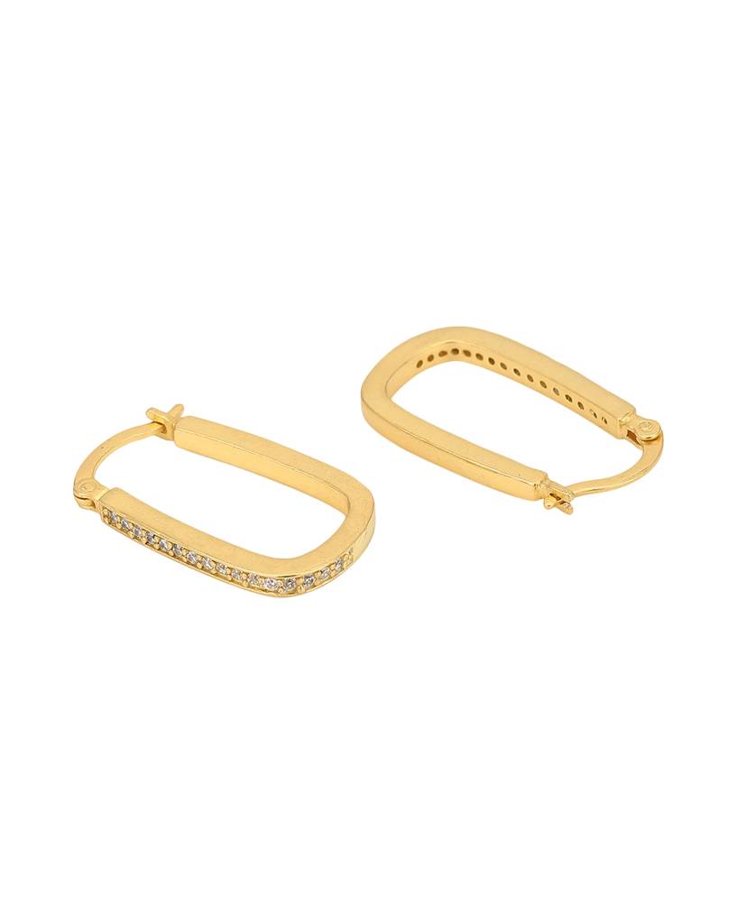 18Kt Gold-Plated Cz Studded Oval Hoop Earrings : FJE4514