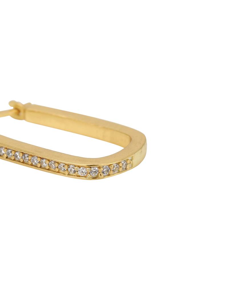 18Kt Gold-Plated Cz Studded Oval Hoop Earrings : FJE4514