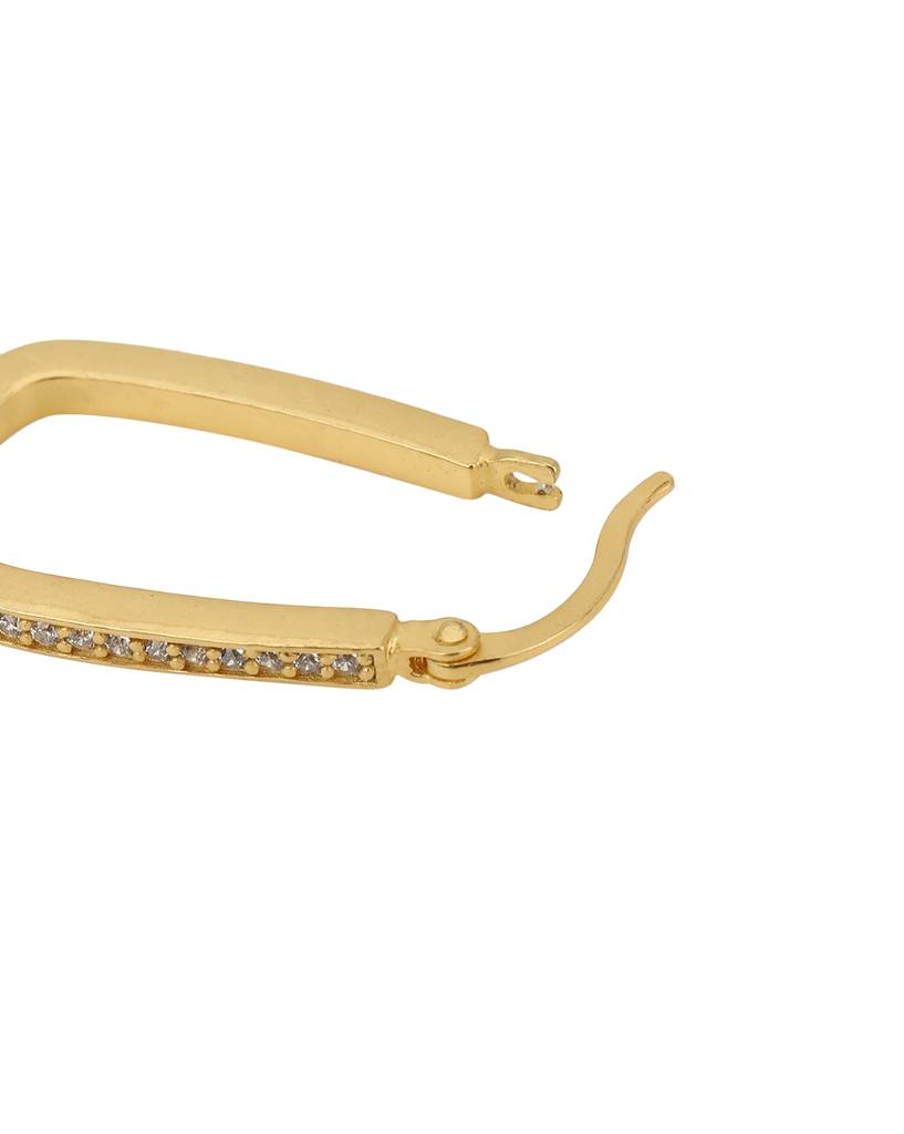 18Kt Gold-Plated Cz Studded Oval Hoop Earrings : FJE4514