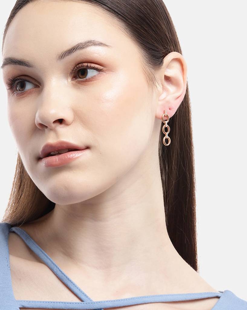 Carlton London Rose Gold-Plated Cz Studded Geometric Drop Earrings : FJE4532