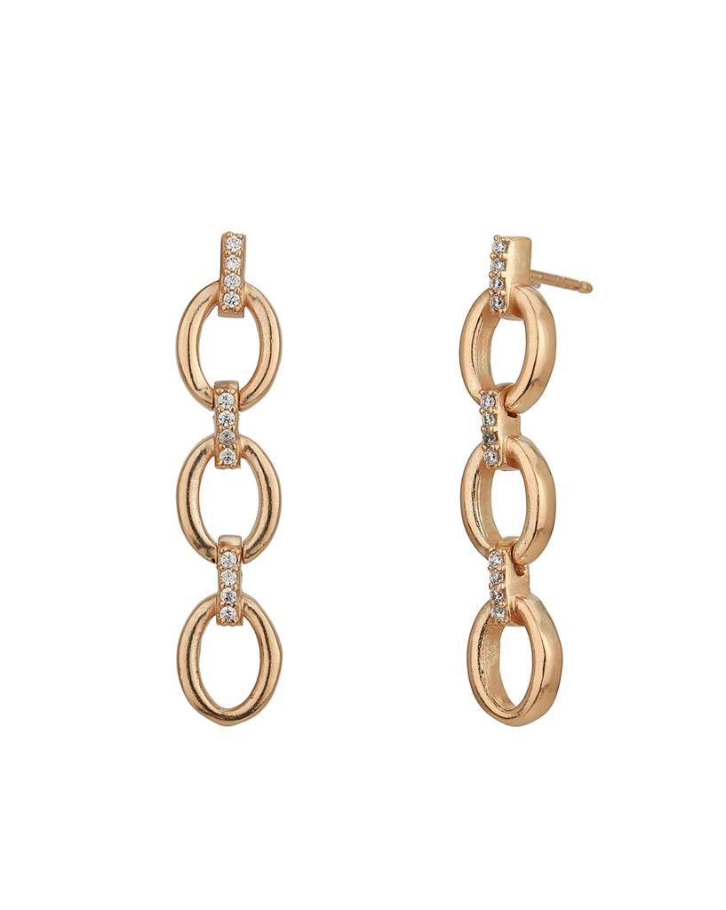 Carlton London Rose Gold-Plated Cz Studded Geometric Drop Earrings : FJE4532