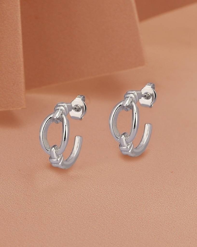 Carlton London Rhodium-Plated Contemporary Half Hoop Earrings : FJE4533