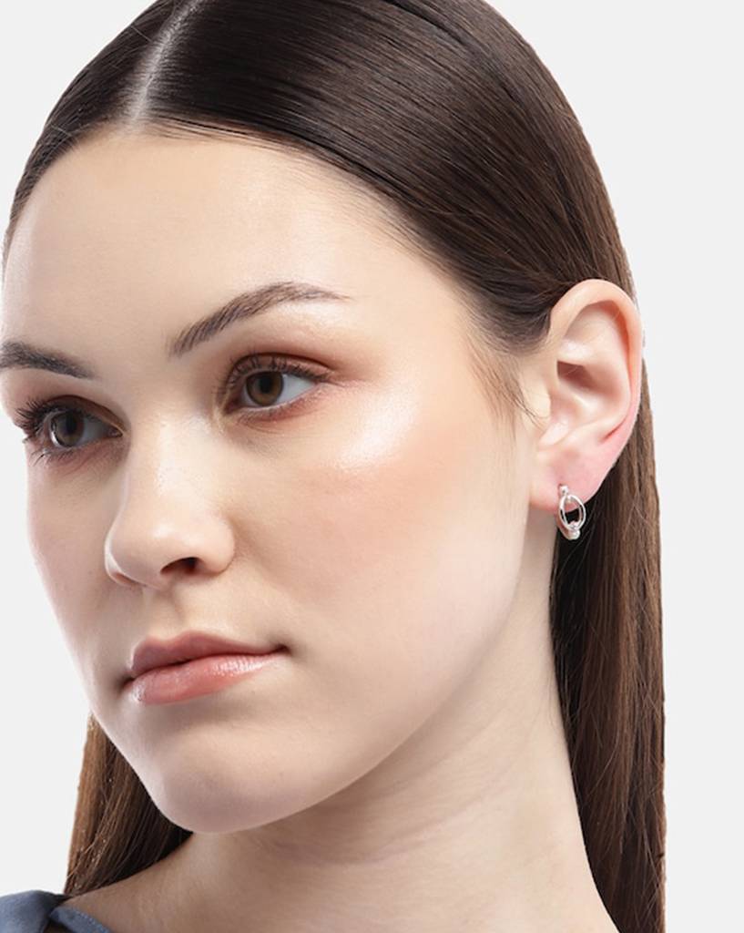 Carlton London Rhodium-Plated Contemporary Half Hoop Earrings : FJE4533