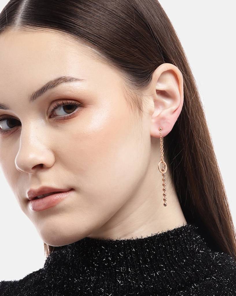 Carlton London Rose Gold Plated Contemporary Drop Earrings : FJE4535