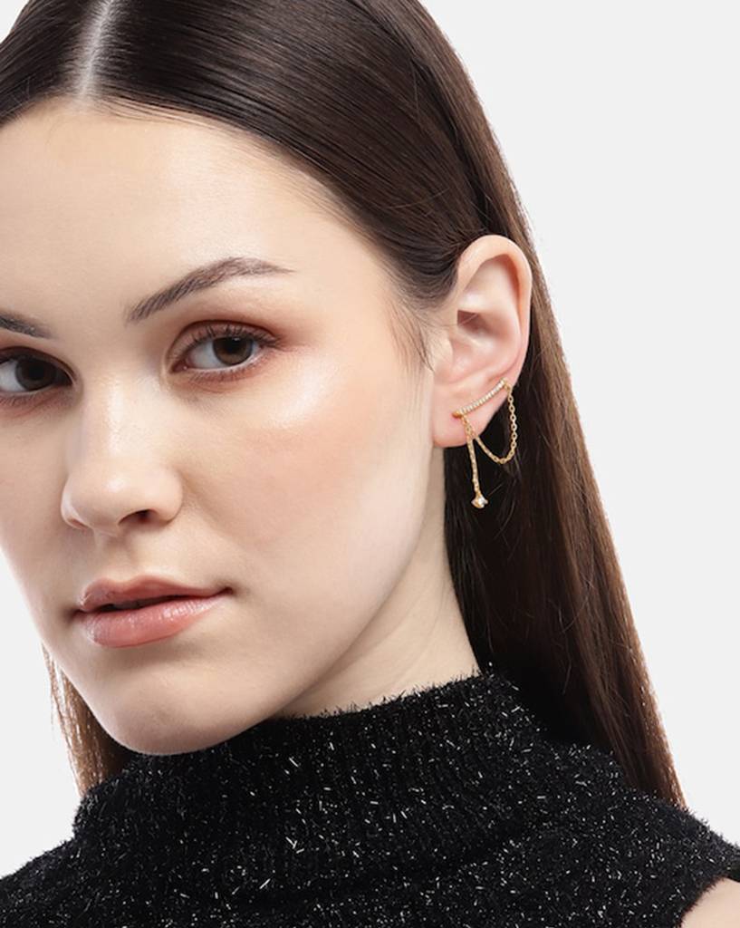 Gold-Plated Contemporary Drop Earrings : FJE4541
