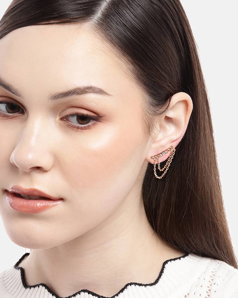 Carlton London Rose-Gold Plated Cz Drop Earrings : FJE4542