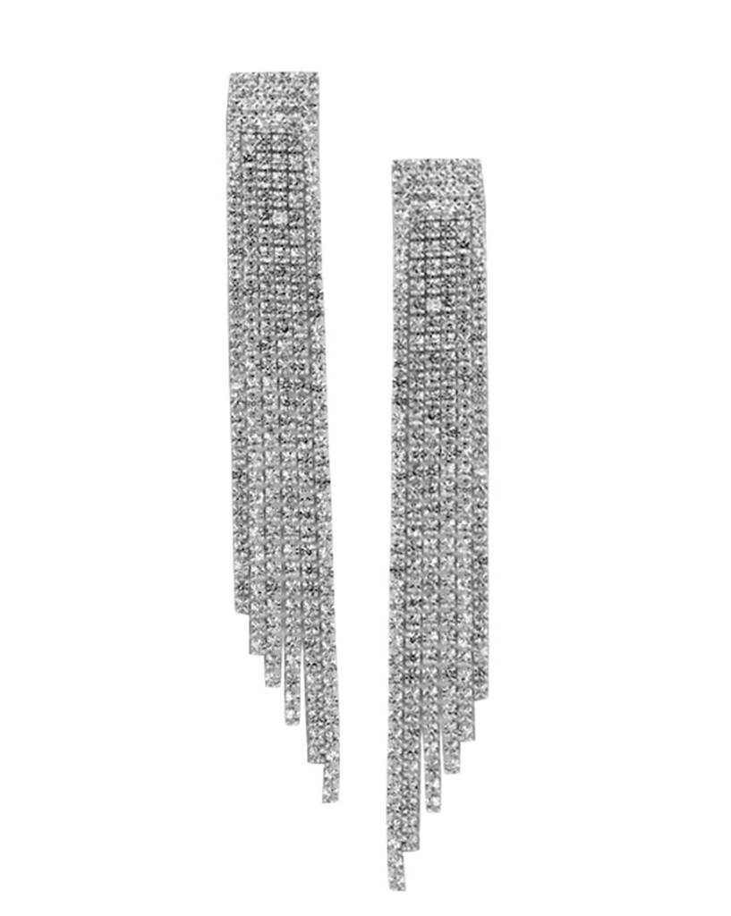 Rhodium-Plated Cz-Studded Contemporary Drop Earrings : FJE4591