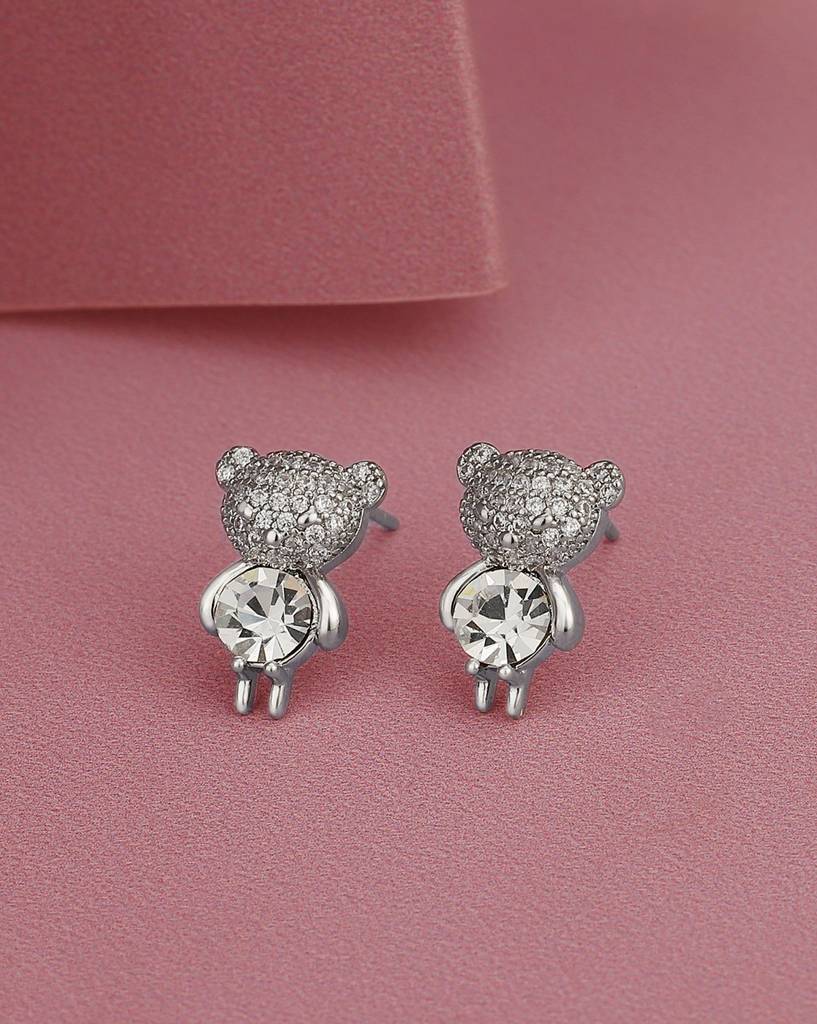 Carlton London Rhodium-Plated Cz Quirky Stud Earrings : FJE4607