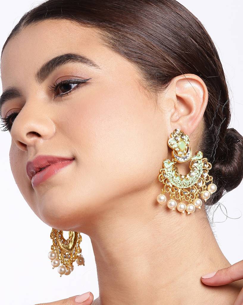 Carlton London Gold Plated Pearl Enamel Chandelier Jhumka Earring : FJE4640