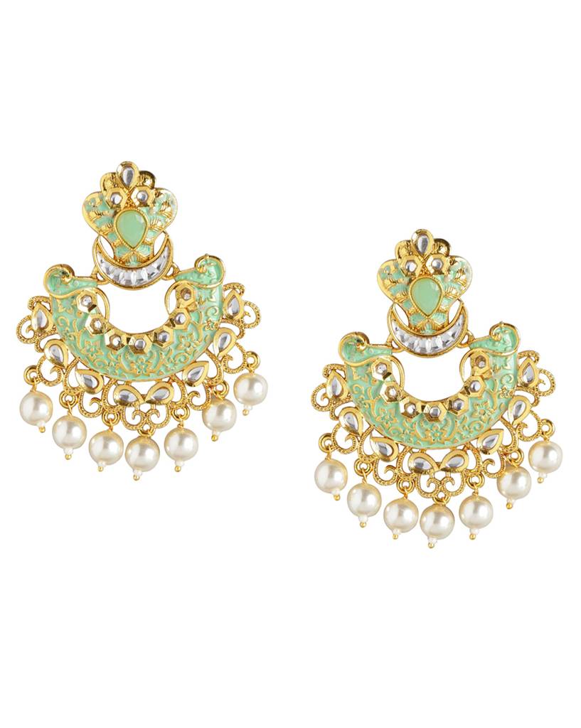 Carlton London Gold Plated Pearl Enamel Chandelier Jhumka Earring : FJE4640
