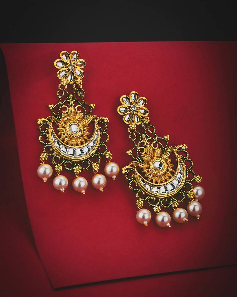 Carlton London Gold-Plated Dangling Pearl Chandelier Jhumka Earring : FJE4641