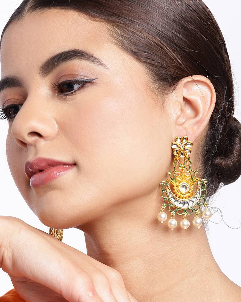 Carlton London Gold-Plated Dangling Pearl Chandelier Jhumka Earring : FJE4641