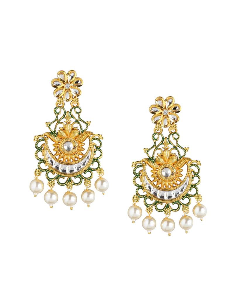 Carlton London Gold-Plated Dangling Pearl Chandelier Jhumka Earring : FJE4641