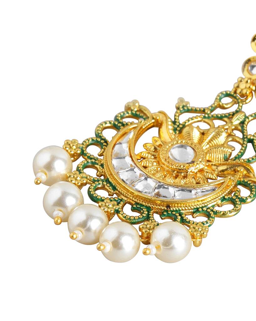 Carlton London Gold-Plated Dangling Pearl Chandelier Jhumka Earring : FJE4641