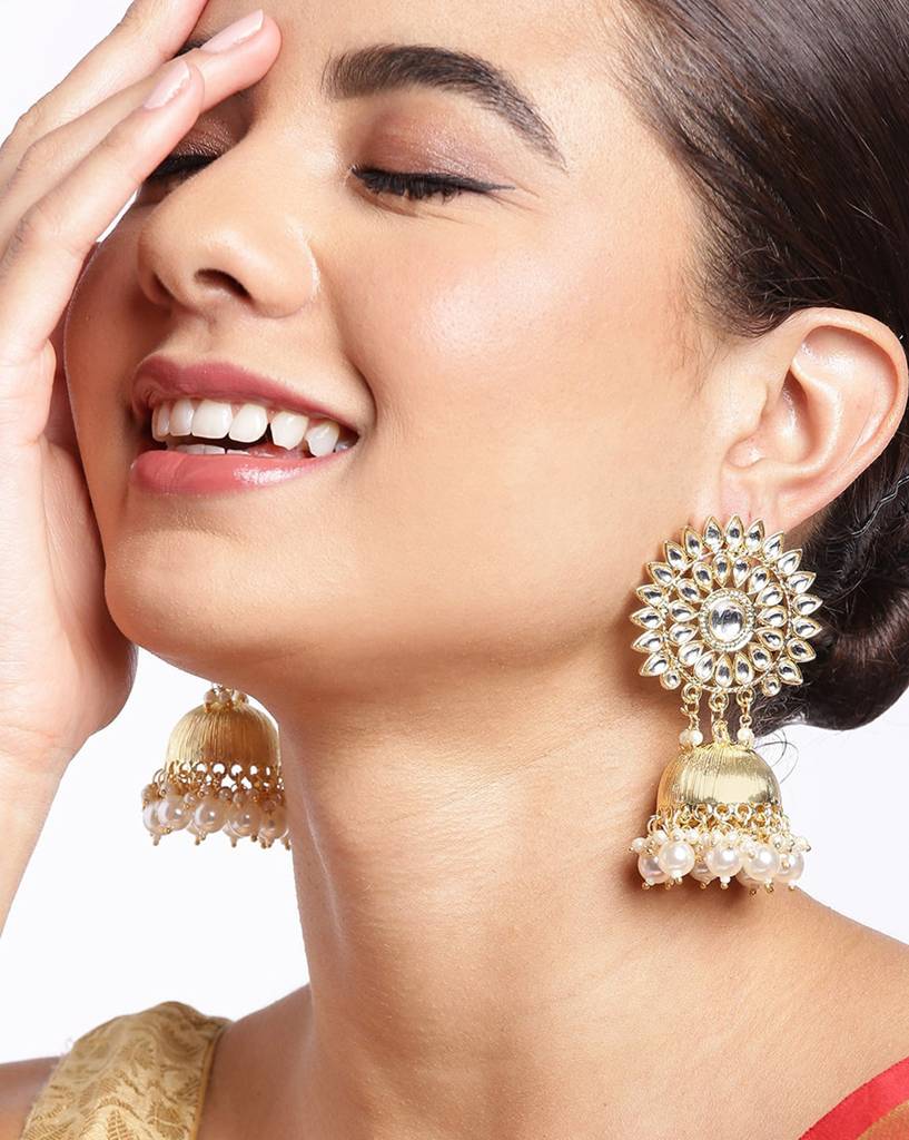 Carlton London Gold Plated Pearl Enamel Jhumka Earring : FJE4645