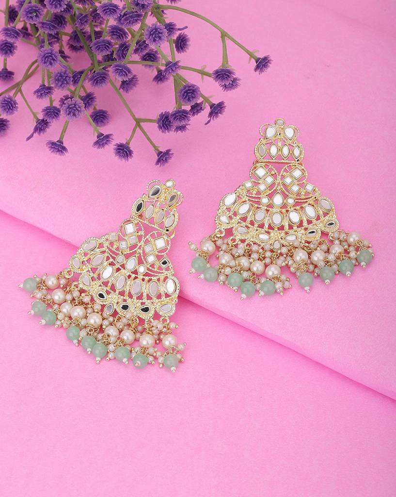 Carlton London Gold--Plated Dangling Pearl Chandelier Jhumka Earring : FJE4649
