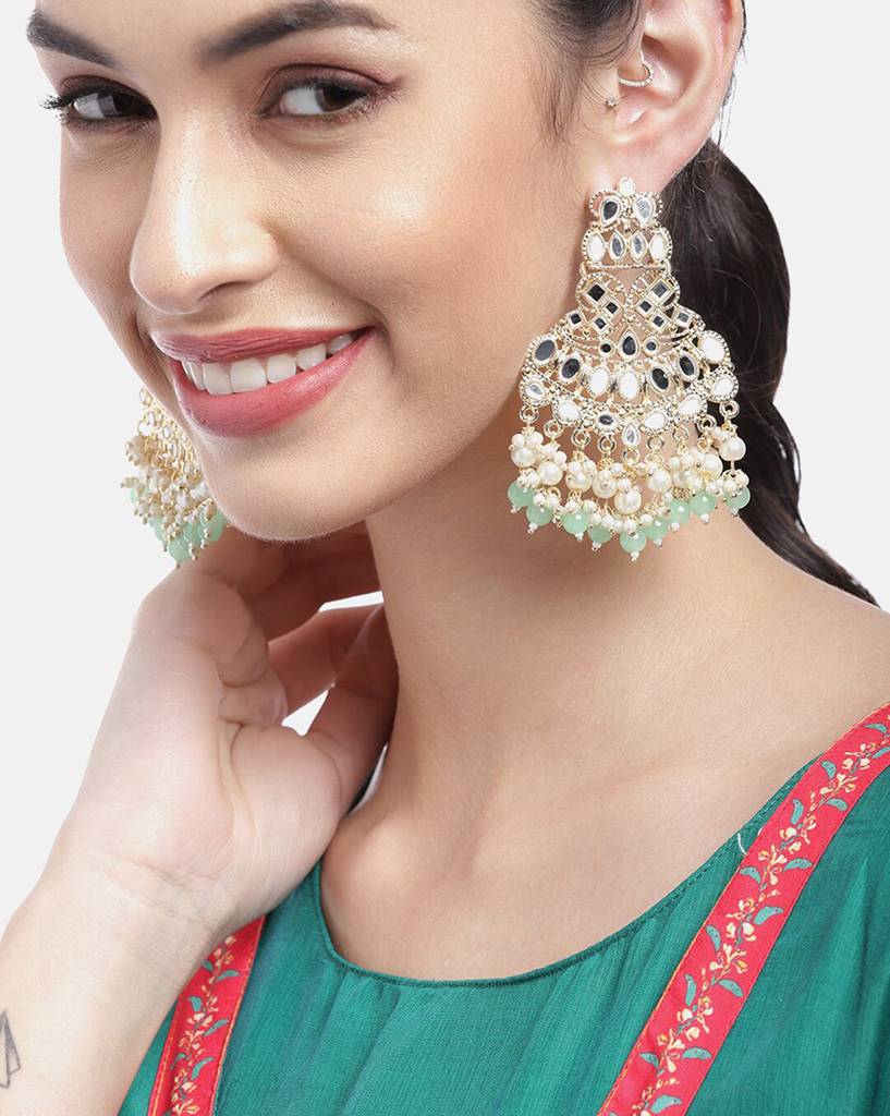 Carlton London Gold--Plated Dangling Pearl Chandelier Jhumka Earring : FJE4649