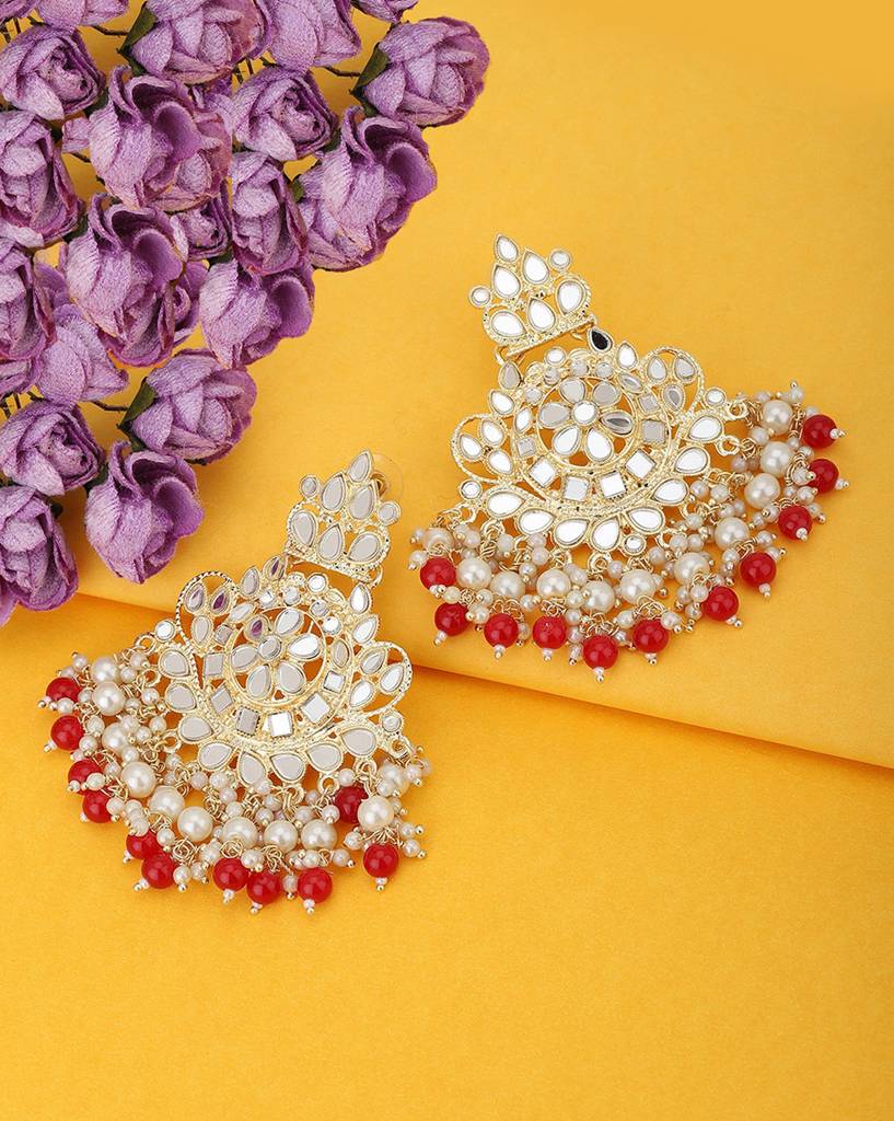 Carlton London Gold Plated Dangling, Pearl Chandelier Jhumka Earring : FJE4650