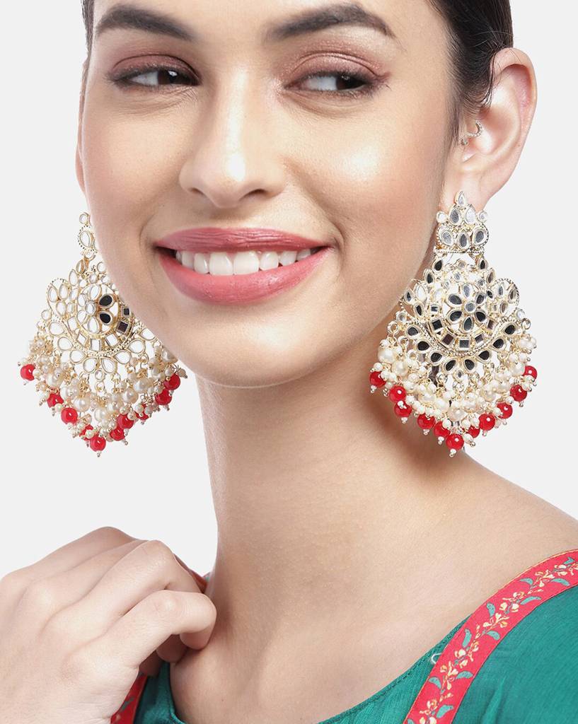 Carlton London Gold Plated Dangling, Pearl Chandelier Jhumka Earring : FJE4650