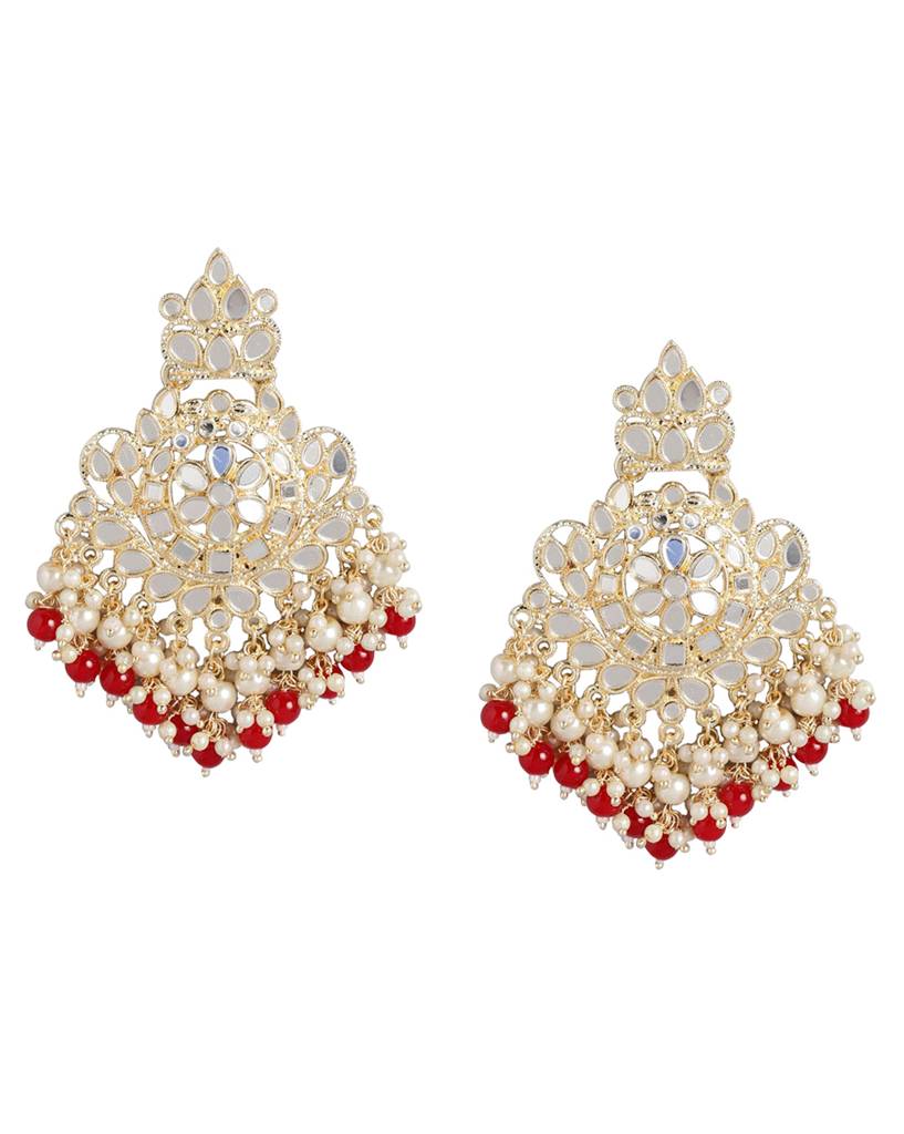 Carlton London Gold Plated Dangling, Pearl Chandelier Jhumka Earring : FJE4650