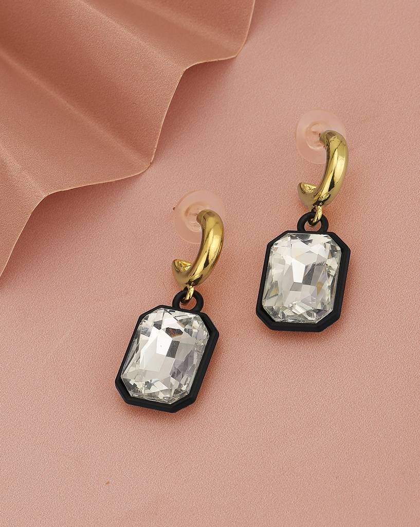 Carlton London Gold-Plated Crystals-Studded Square Drop Earrings : FJE4677